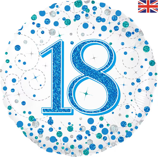 Happy Birthday White & Blue Holographic