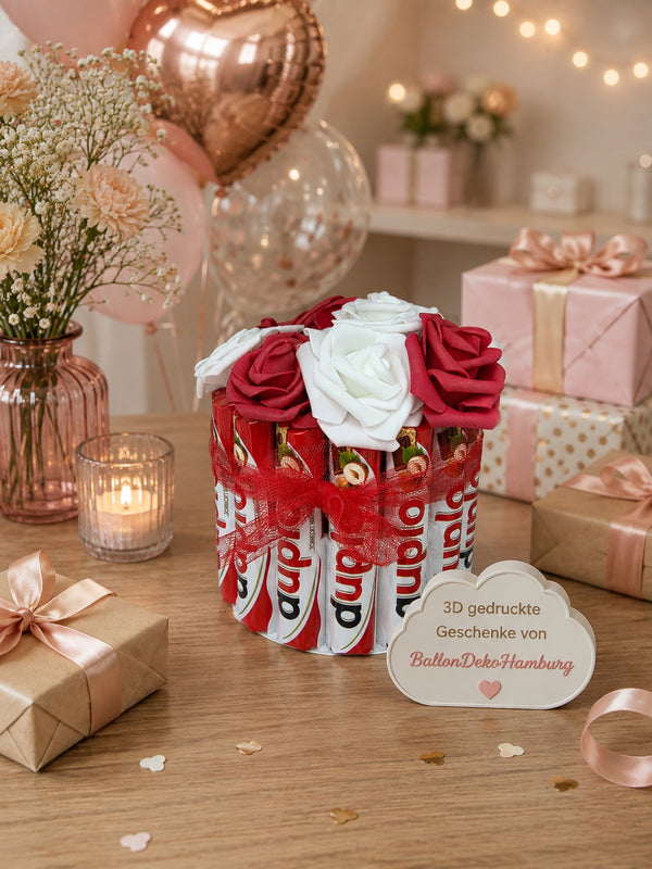 3D-gedrucktes Geschenk mit Süßigkeiten & Blumen