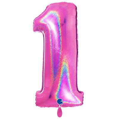Giant Number Balloon Glitter Holographic Fuchsia