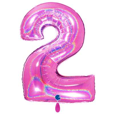 Giant Number Balloon Glitter Holographic Fuchsia