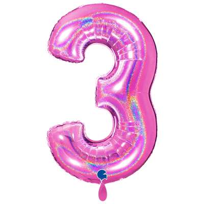 Riesiger Zahlenballon Glitter Holographic Fuxia