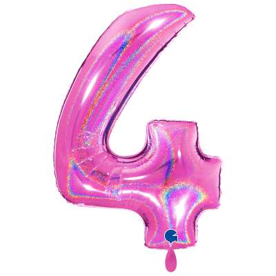 Giant Number Balloon Glitter Holographic Fuchsia
