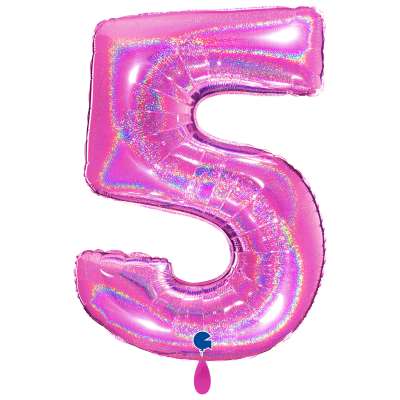 Giant Number Balloon Glitter Holographic Fuchsia