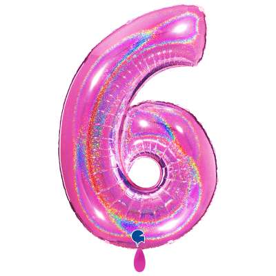 Giant Number Balloon Glitter Holographic Fuchsia