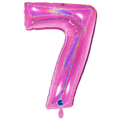 Giant Number Balloon Glitter Holographic Fuchsia