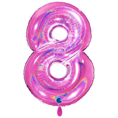 Giant Number Balloon Glitter Holographic Fuchsia