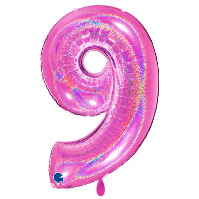 Giant Number Balloon Glitter Holographic Fuchsia