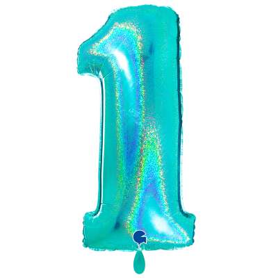 Giant Number Balloon Glitter Holographic Tiffany
