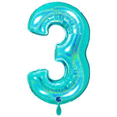 Giant Number Balloon Glitter Holographic Tiffany