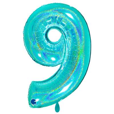 Giant Number Balloon Glitter Holographic Tiffany
