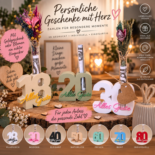 3D-gedruckte Geschenkzahlen mit Reagenzglas