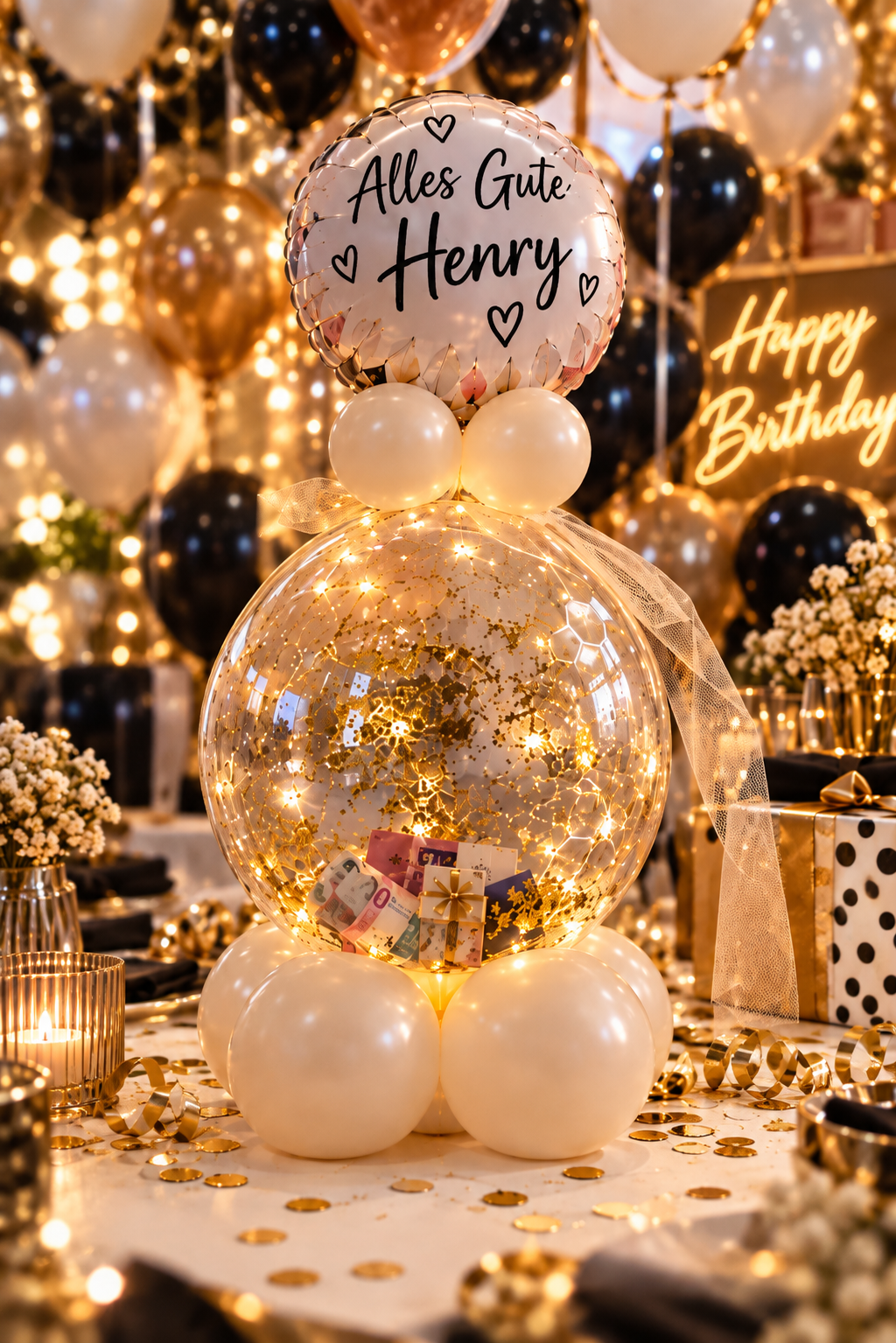 Geschenkeballon mit Geldschein & Glitter