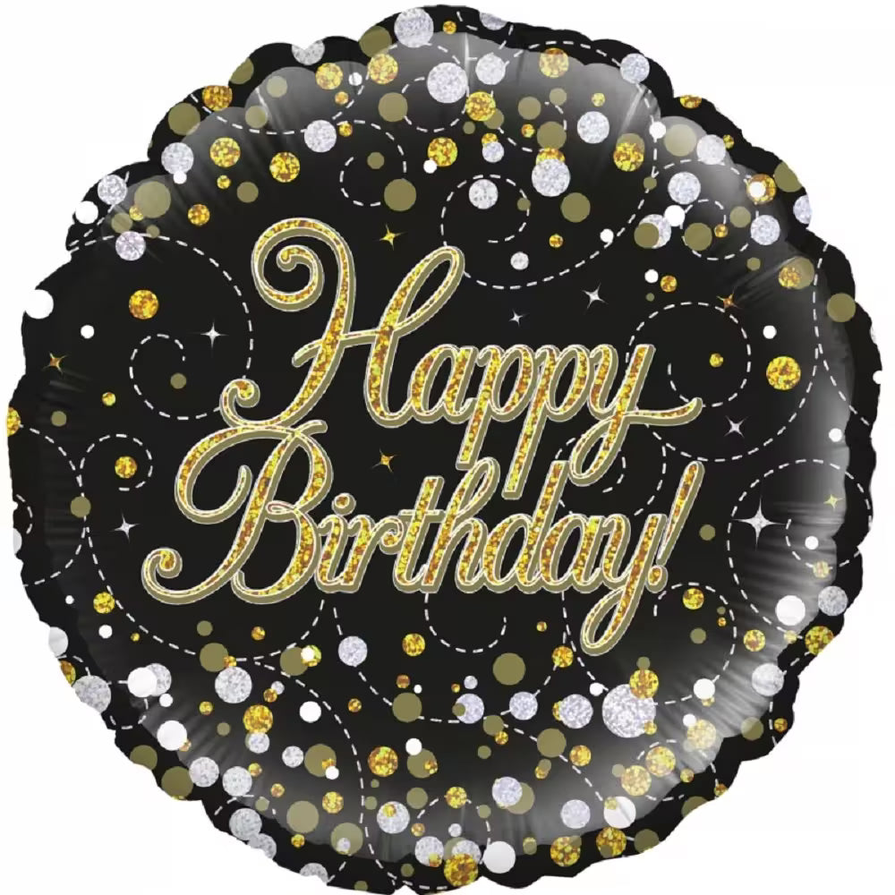 Happy Birthday Black & Gold Holographic