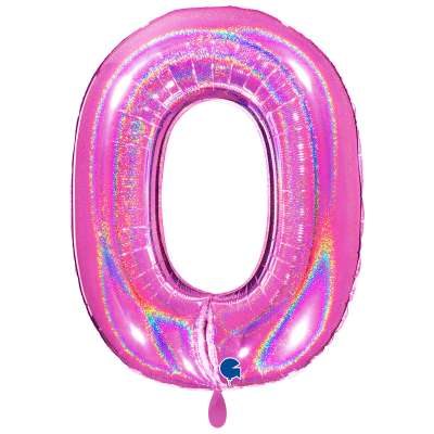 Riesiger Zahlenballon Glitter Holographic Fuxia